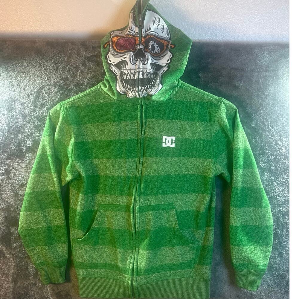 Skate x DC Shoes x VTG Y2K Full Zip Skeleton Face Hoodie Youth Small Green